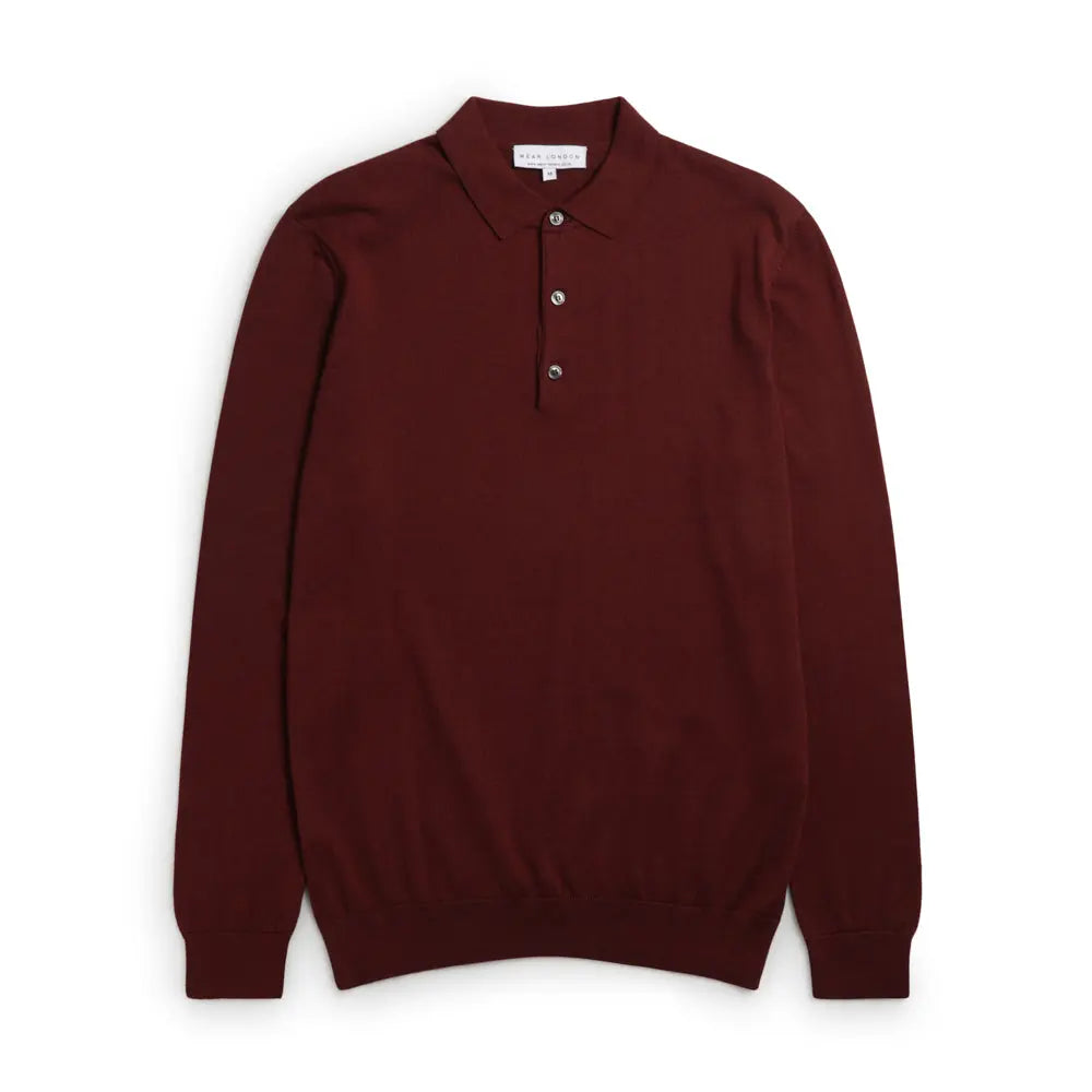 Cable Polo Shirt - Burgundy knitwear